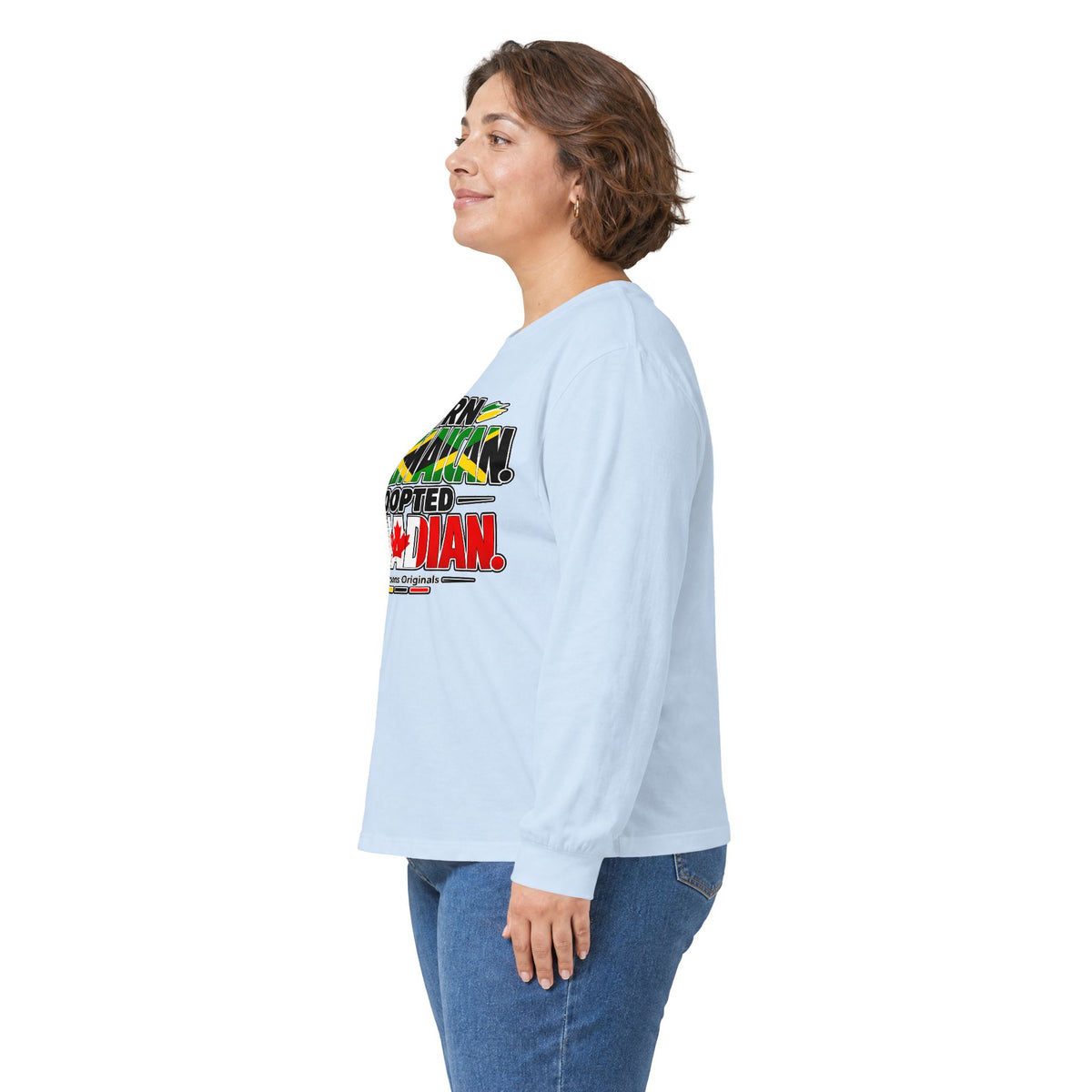 Long Sleeve Tee — "Born Jamaican, Adopted Canadian" Graphic
