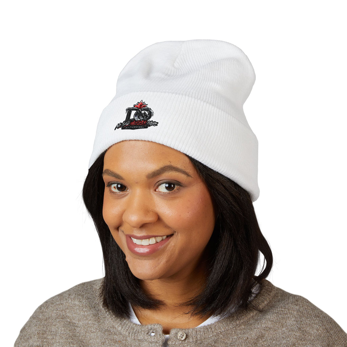 Embroidered Crown & Letter Cuffed Beanie — Classic Knit Winter Hat