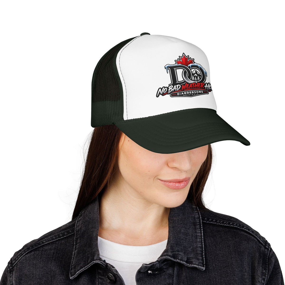 Trucker Hat — "No Bad Weather Here" Canadian DAD Crest