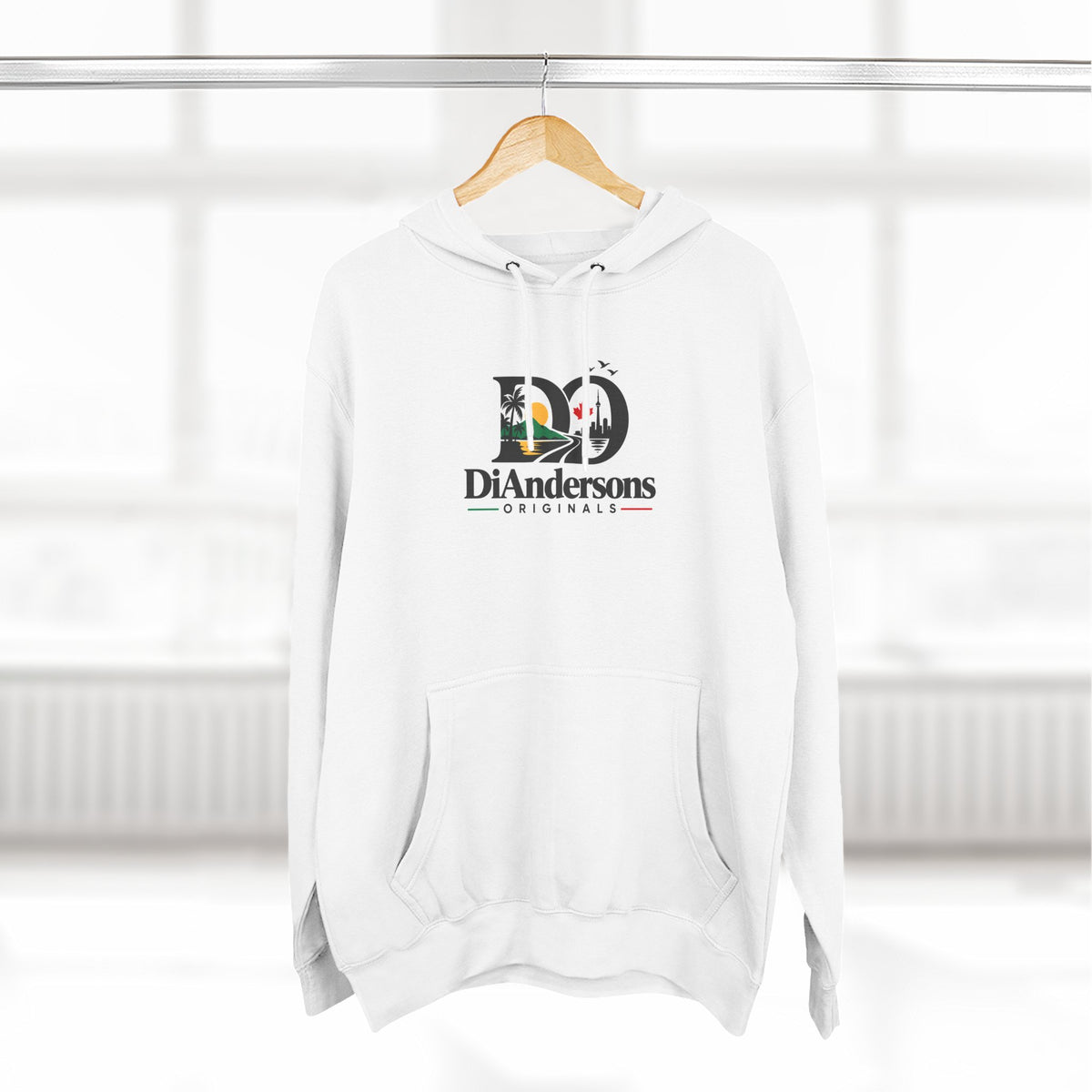 DiAndersons Logo Hoodie - White Fleece Pullover with Floral 'DA' Design